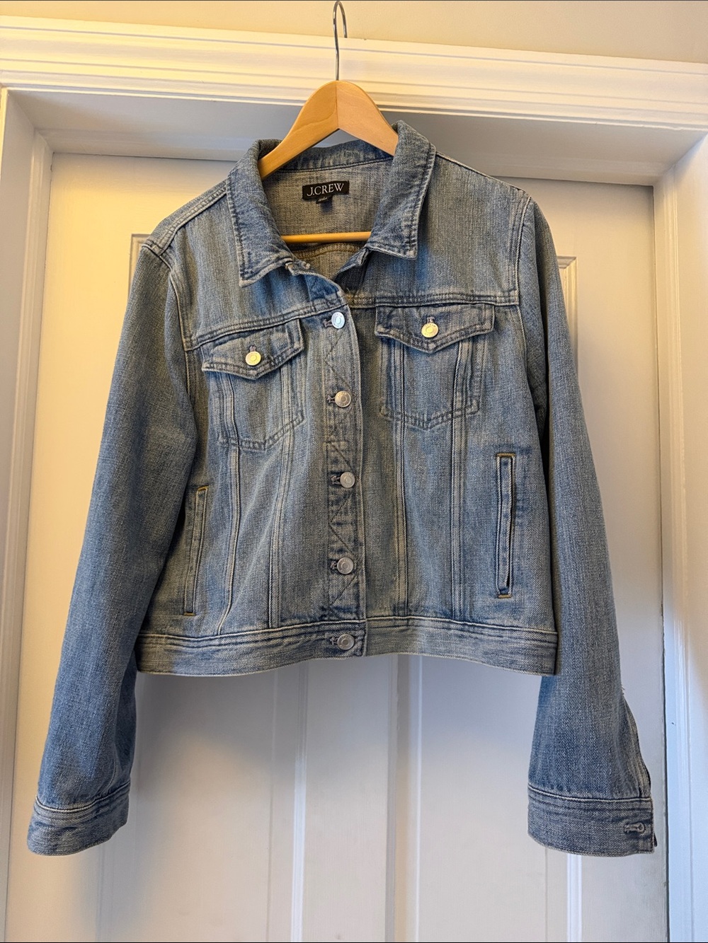 J. Crew Women's Washed Blue Denim Trucker Jacket